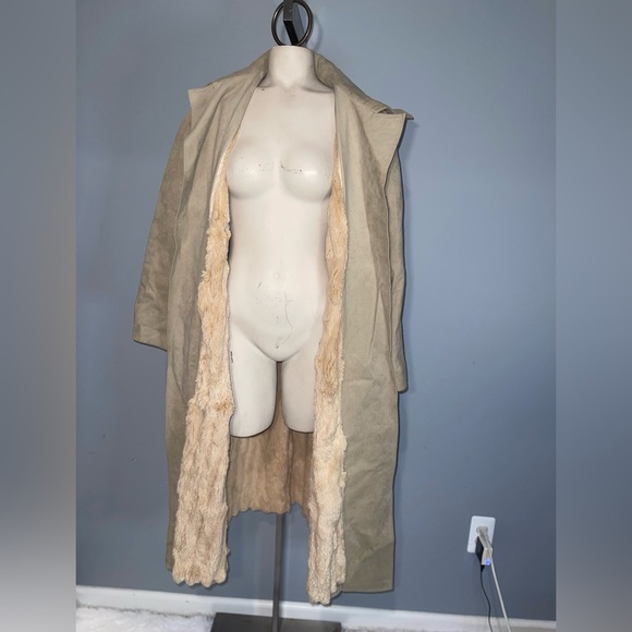 Vintage Gino Rossi for Wilson ultra suede long trench coat tan jacket tie waist - Picture 3 of 9